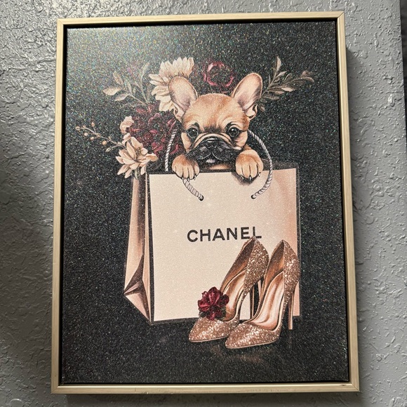 Unlisted Other - Glittery Dog Framed Art Print with Floral Accents 11x14 (NWOT)